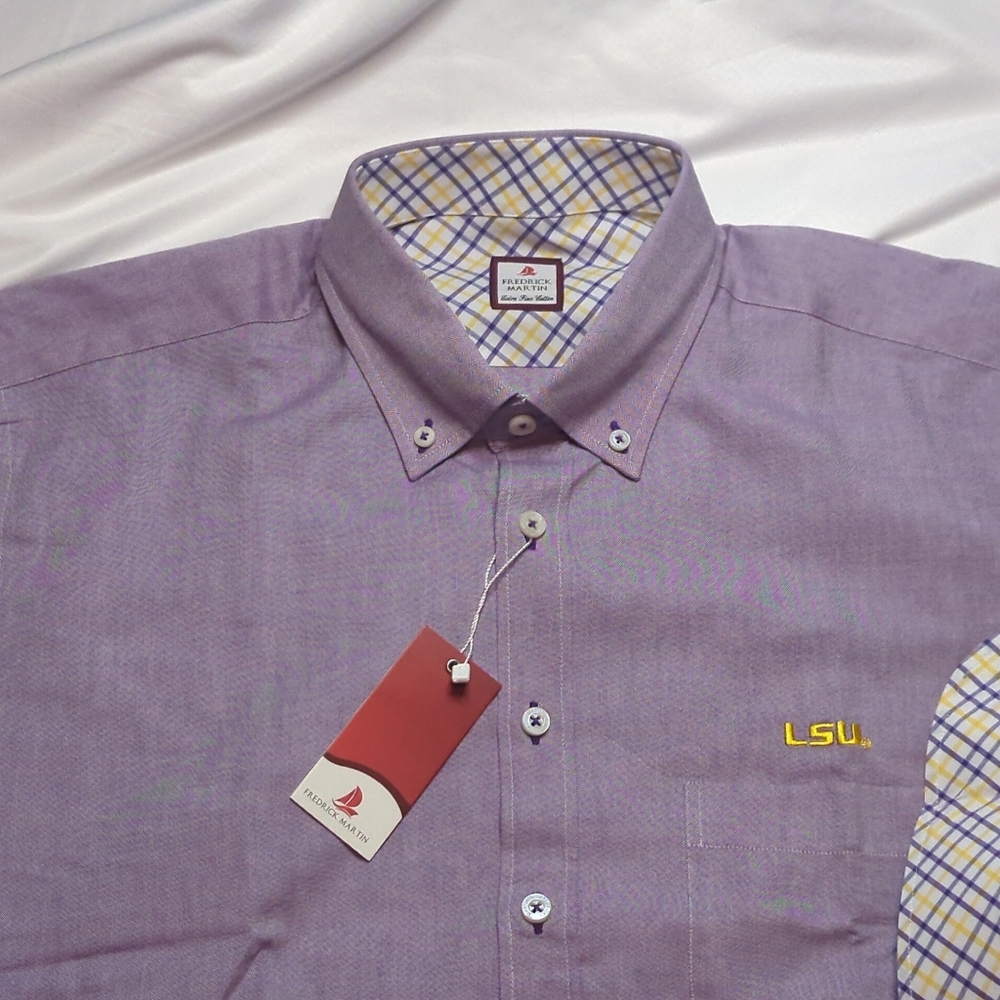 Fredrick Martin Shirt Men's L Button Up Purple LSU Tigers Louisiana State Men.